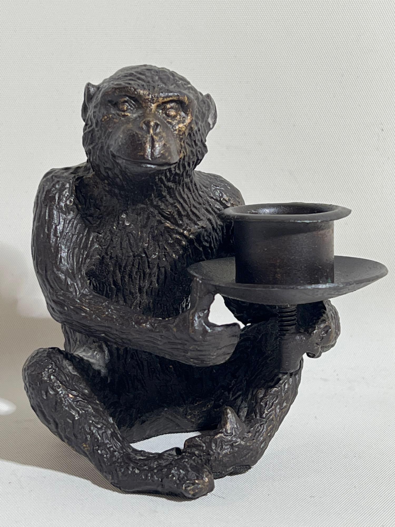 VINTAGE CAST IRON MONKEY CANDLE HOLDER (1 of 6)