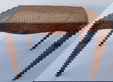 ANTIQUE CANED WALNUT PAINT DECORATED BENCH