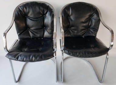 PAIR OF GASTONE RINALDI MODERNIST CHROME AND LEATHER CHAIRS 34.5" X 20" X 24.5"
