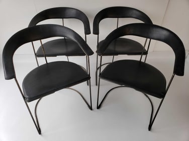 SET OF FOUR ARRBEN ITALIAN STEEL AND LEATHER CHAIRS
