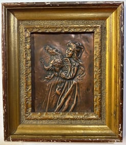 1881 COPPER PORTRAIT OF A WOMAN AND CHICKEN BY TOROK