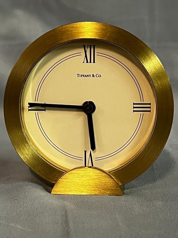 LIVING ESTATE OF JOSEPH RODANO: TIFFANY & CO ROUND BRASS QUARTZ SWISS MADE ALARM CLOCK (1 of 5)