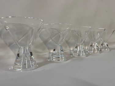 SET OF FIVE STEUBEN MARTINI GLASSES