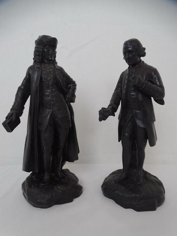 TWO RARE WEDGWOOD BASALT FIGURES - VOLTAIRE AND ROUSSEAU (1 of 18)