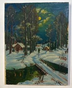WINTER SCENE OIL PAINTING SIGNED J. DOFT?