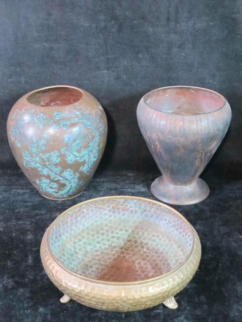 COLLECTION OF COPPER ITEMS: TWO VASES  & ONE HAMMERED BOWL INCLUDING WMF (1 of 14)