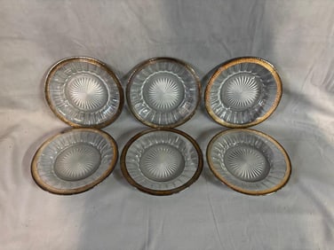 COLLECTION OF SIX 8" DIA CRYSTAL PLATES WITH STERLING SILVER BORDER