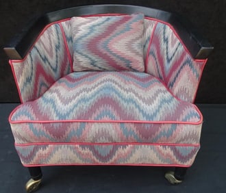 ESTATE OF DENNIS P. RODANO: VINTAGE FLAME STITCH UPHOLSTERED TUB CHAIR
