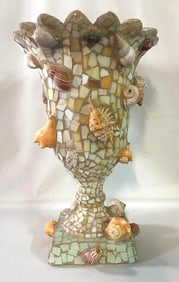 VINTAGE SEA SHELL MOSAIC URN
