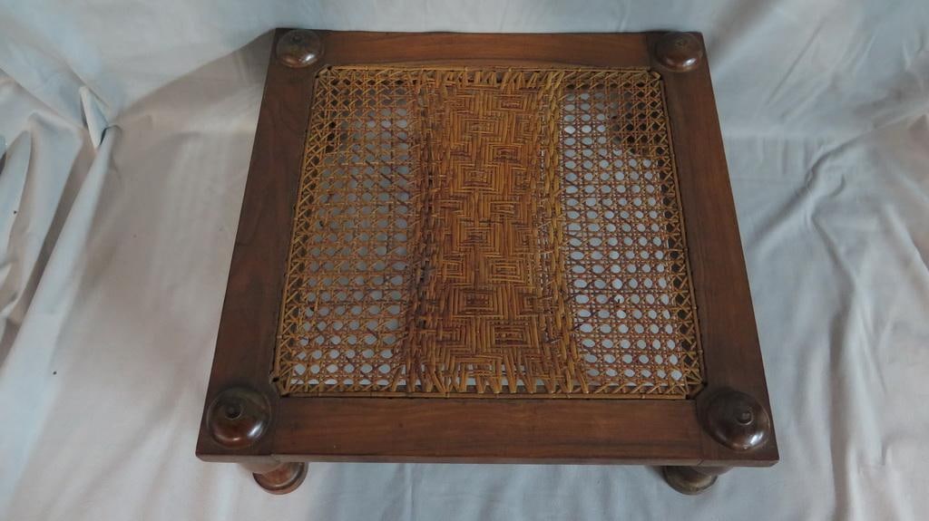 VINTAGE CANED ROSEWOOD LOW SEAT/ FOOTSTOOL (1 of 5)