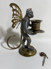 VINTAGE FLYING MONKEY CANDLE HOLDER WITH BROKEN MASK | 6" H