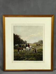 HEYWOOD HARDY HAND PAINTED LITHOGRAPH "GOING TO THE MEET" WITH GILT FRAME