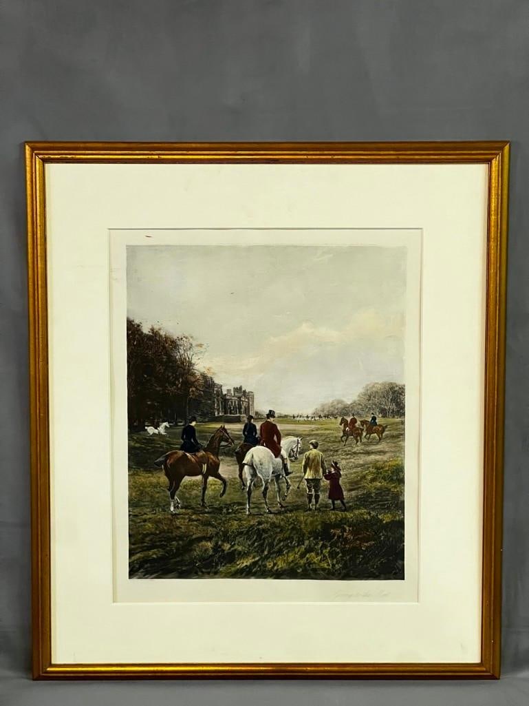HEYWOOD HARDY HAND PAINTED LITHOGRAPH "GOING TO THE MEET" WITH GILT FRAME (1 of 2)
