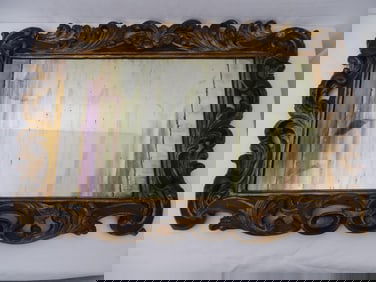 ANTIQUE 18TH/19TH CENTURY GILT AND PAINT DECORATED HAND CARVED ITALIAN MIRROR