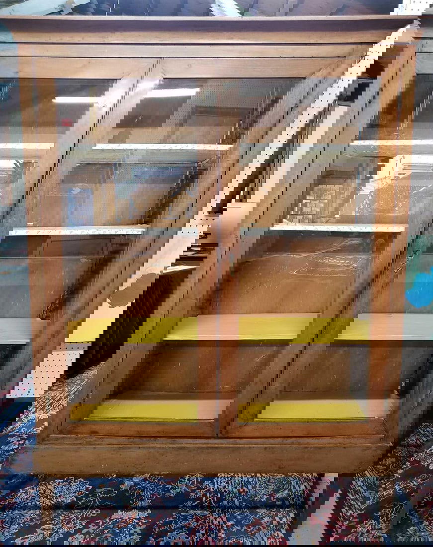 ANTIQUE PINE GLASS DOOR RUSTIC CABINET/ BOOKCASE (1 of 14)