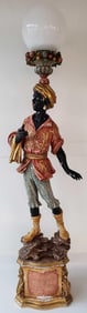 VENETIAN TORCHIERE VINTAGE STANDING FIGURAL PAINT DECORATED WOOD FLOOR LAMP