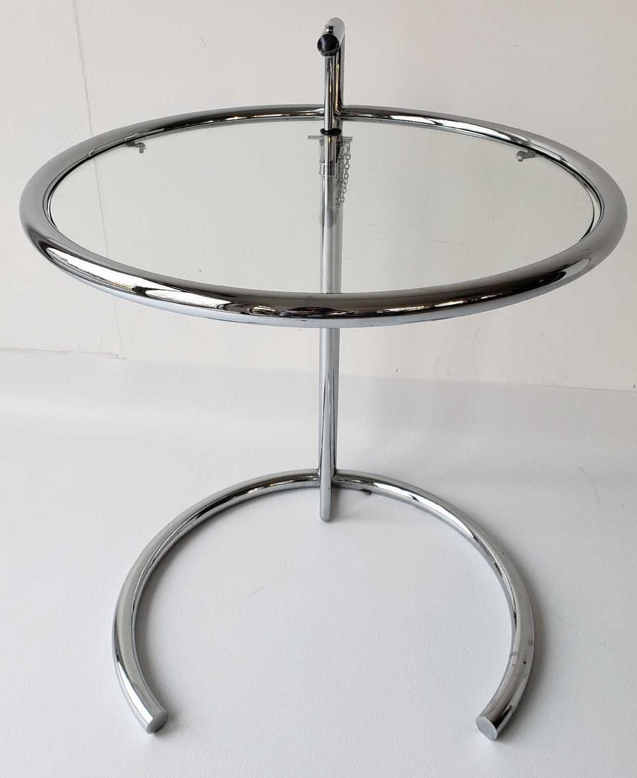 EILEEN GRAY (ATTRIBUTED) MID CENTURY CHROME AND GLASS ADJUSTABLE SIDE TABLE (1 of 7)