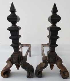 PAIR OF ANTIQUE CAST IRON ANDIRONS