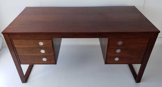 DYRLUND SMITH MID CENTURY DESK DESIGNED BY GUNNI OMANN 28.25" X 57" X 27"