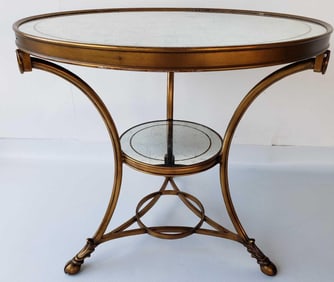 GUERIDON TABLE WITH GEOMETRIC SILVERED MIRR0R SURFACE AND HOOF FEET