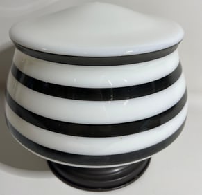 MID-CENTURY SCHOOLHOUSE ELECTRIC SUPPLY BLACK AND WHITE STRIPED OVERHEAD LIGHT FIXTURE