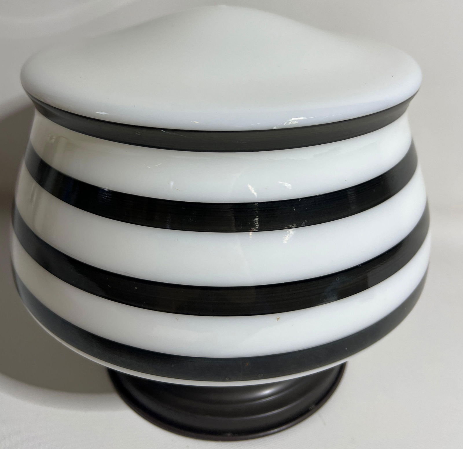 MID-CENTURY SCHOOLHOUSE ELECTRIC SUPPLY BLACK AND WHITE STRIPED OVERHEAD LIGHT FIXTURE (1 of 6)