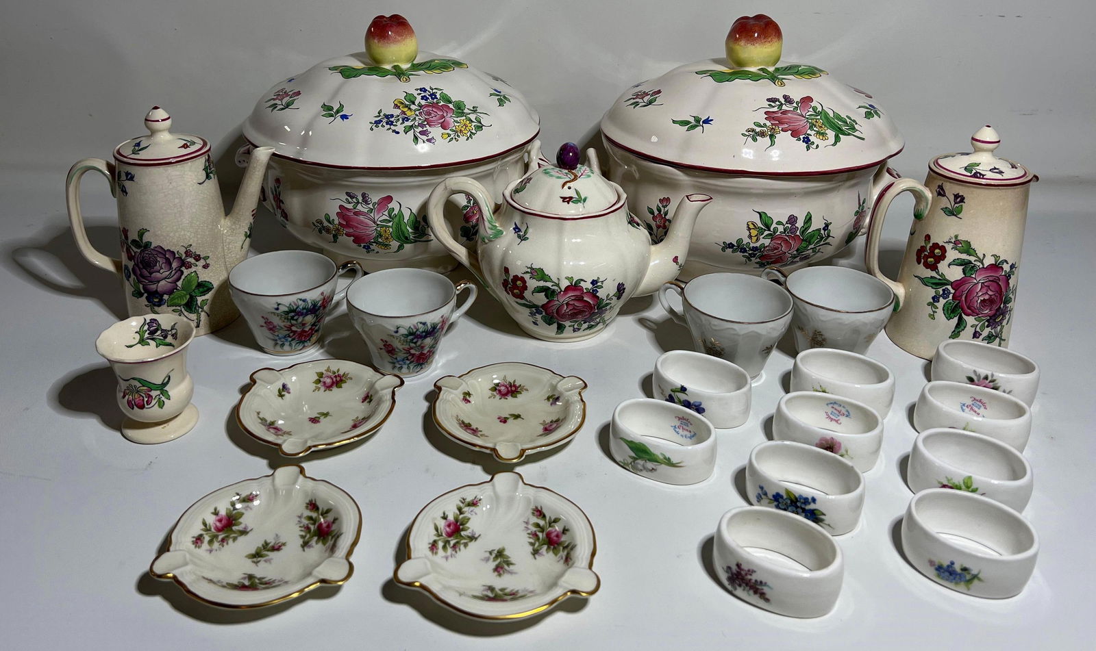 MIXED COLLECTION OF ANTIQUE CHINA INCLUDING, SPODE, LUNEVILLE AND MARLBOROUGH: This mixed collection of antique china comprises pieces from renowned makers Spode, Lunéville, and Marlborough, offering a diverse array of forms and decorative styles. The collection includes severa