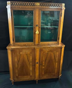 ANTIQUE ITALIAN LOUIS XV VITRINE CABINET WITH WOOD GALLERIED TOP