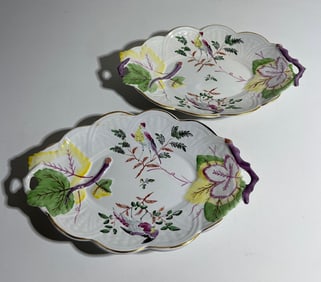TWO OVAL STAFFORDSHIRE PLATES - REPRODUCTION OF CHELSEA CIRCA 1755