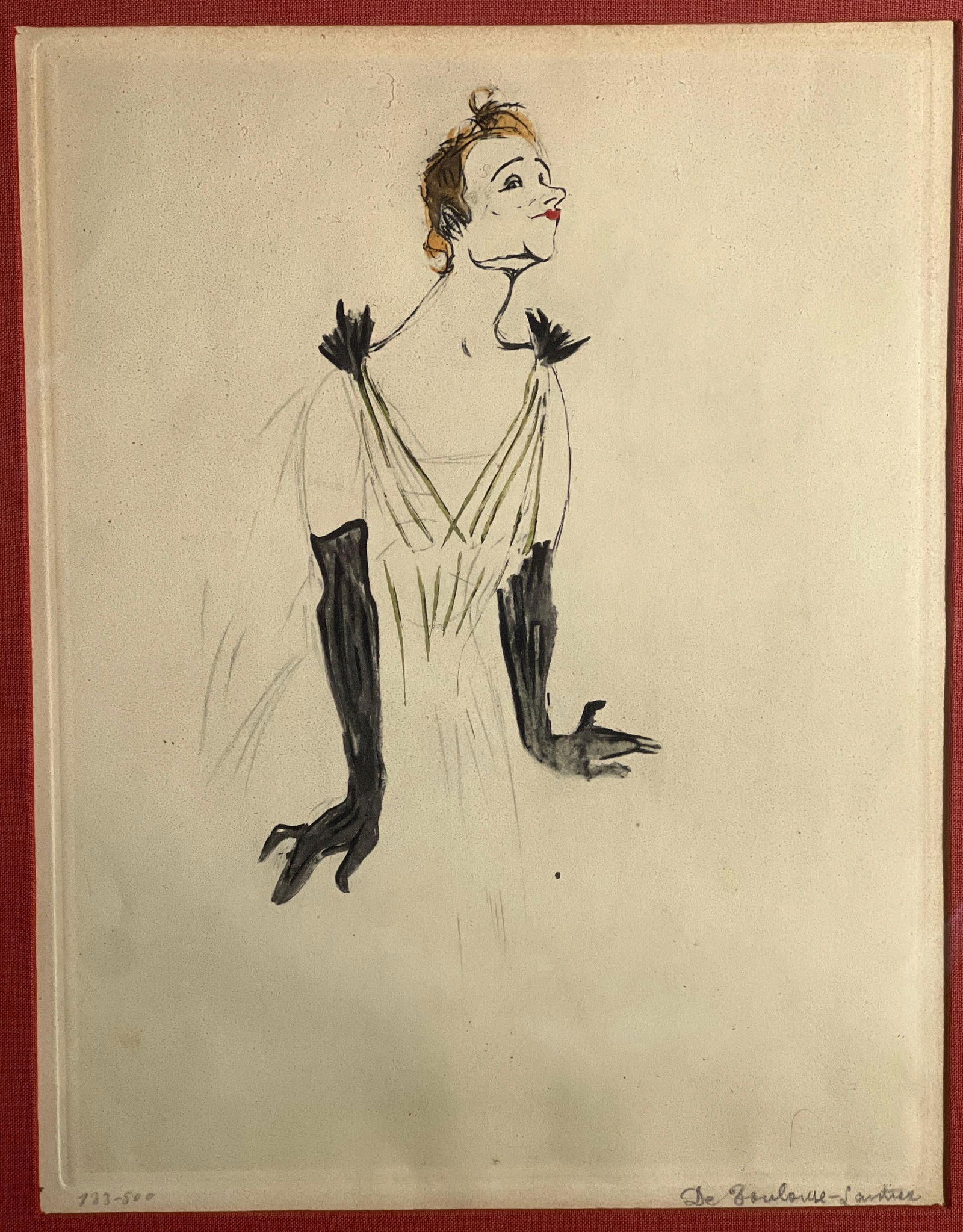 VINTAGE TOULOUSE LAUTREC PORTRAIT OF YVETTE GILBERT HAND-PAINTED LITHOGRAPH PENCIL SIGNED 723/500 (1 of 7)