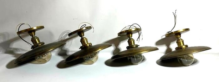 COLLECTION OF FOUR VINTAGE BRASS CEILING FIXTURES BY THE SCHOOLHOUSE ELECTRIC AND SUPPLY CO.