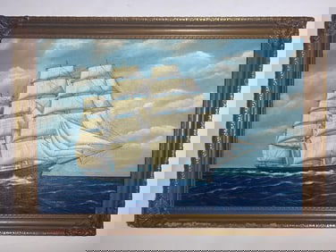 OIL PAINTING ON MASONITE "FLYING CLOUD" BY CHARLES E. MAASS