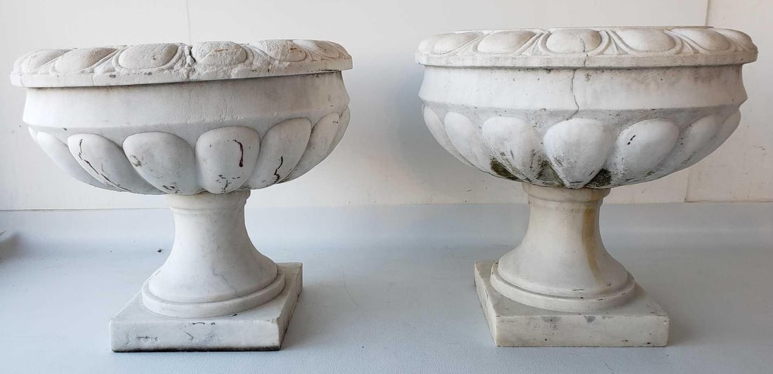 PAIR OF LARGE TWO PART CARRARA MARBLE URNS (1 of 16)