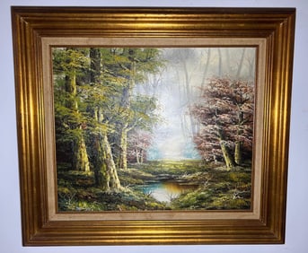 RICHARD SCHILLER SIGNED LANDSCAPE WITH TREES OIL ON CANVAS