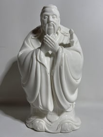 VINTAGE LATE 20TH CENTURY BLANC DE CHINE WHITE PORCELAIN STATUE OF CONFUCIOUS