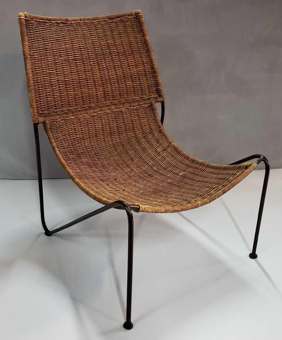 WOVEN RATTAN AND IRON LOW SLING LOUNGE CHAIR (1 of 8)