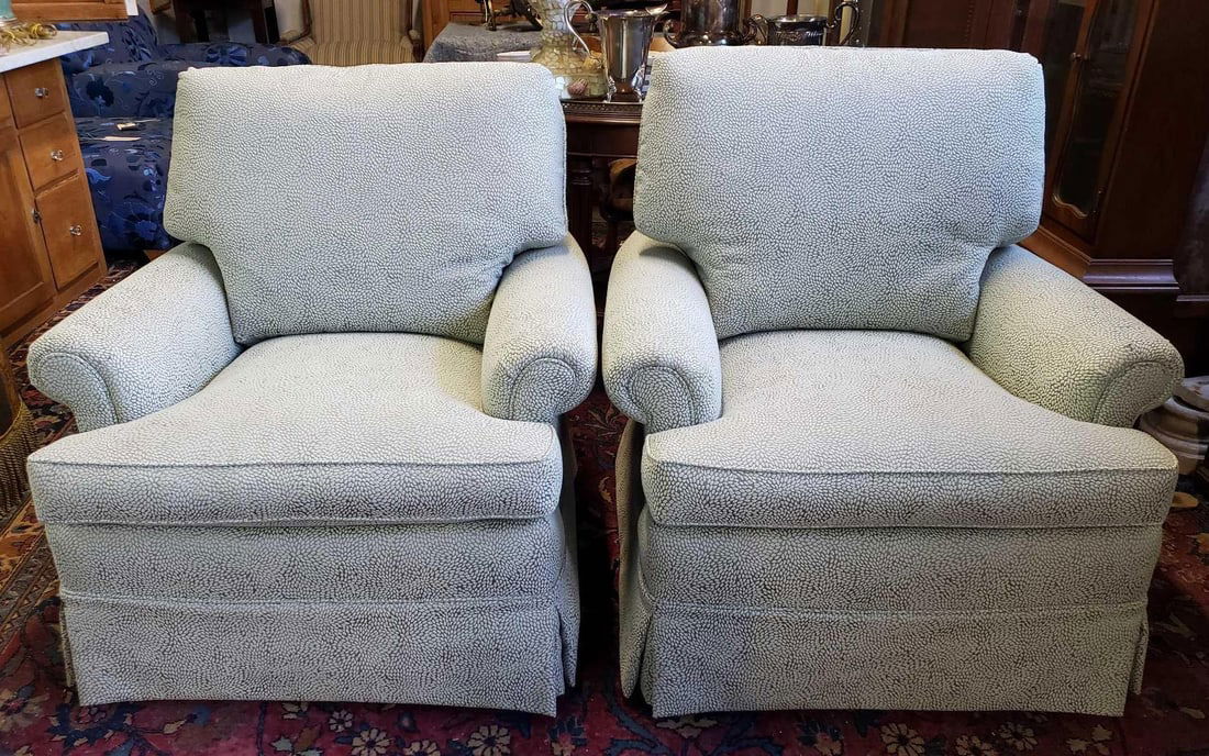 PAIR OF BEAUTIFULLY UPHOLSTERED ROLLED ARM CLUB CHAIRS (1 of 14)