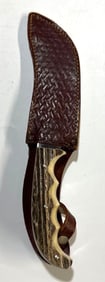 ANTON WINGEN SOLINGEN, GERMANY, HOFFRITZ STAG HANDLE TRAPPER W/ LEATHER SHEATH