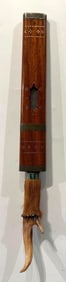 1960'S ANTLER HANDLE KNIFE WITH WOOD SHEATH MADE IN INDIA