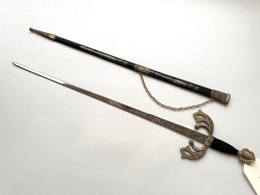 DECORATIVE SWORD WITH BRASS GUARD/POMMEL AND CORD WRAPPED HANDLE