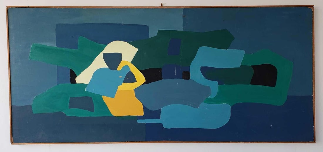 KRISTIANSEN SIGNED ABSTRACT PAINTING IN BLUES AND GREENS (1 of 8)