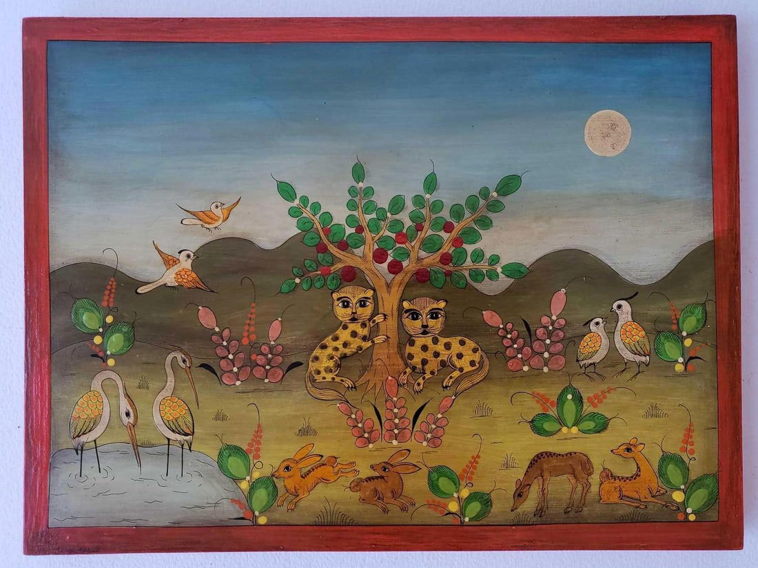 REYES SIGNED VINTAGE OIL ON MASONITE "PEACEABLE KINGDOM" (1 of 8)