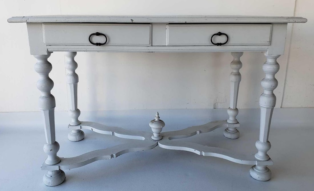 WHITE WOODEN LIBRARY DESK | TABLE 29.75" X 45.25" X 24.5" (1 of 13)