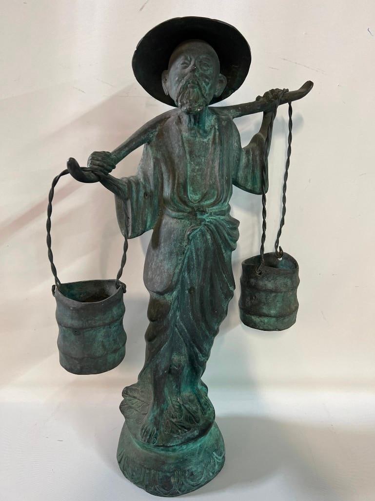 BRONZE ASIAN SCULPTURE ASIAN MAN CARRYING PAILS (1 of 7)