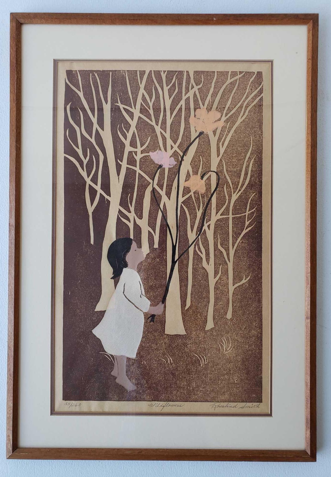 ROSALIND SMITH SIGNED VINTAGE WOODBLOCK PRINT "WILDFLOWERS" (1 of 7)