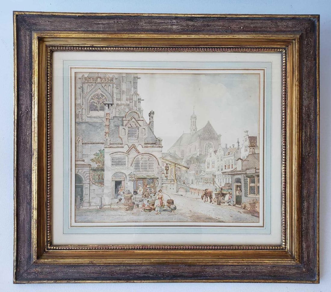 ANTIQUE WATERCOLOR "EUROPEAN CITYSCAPE" (1 of 9)