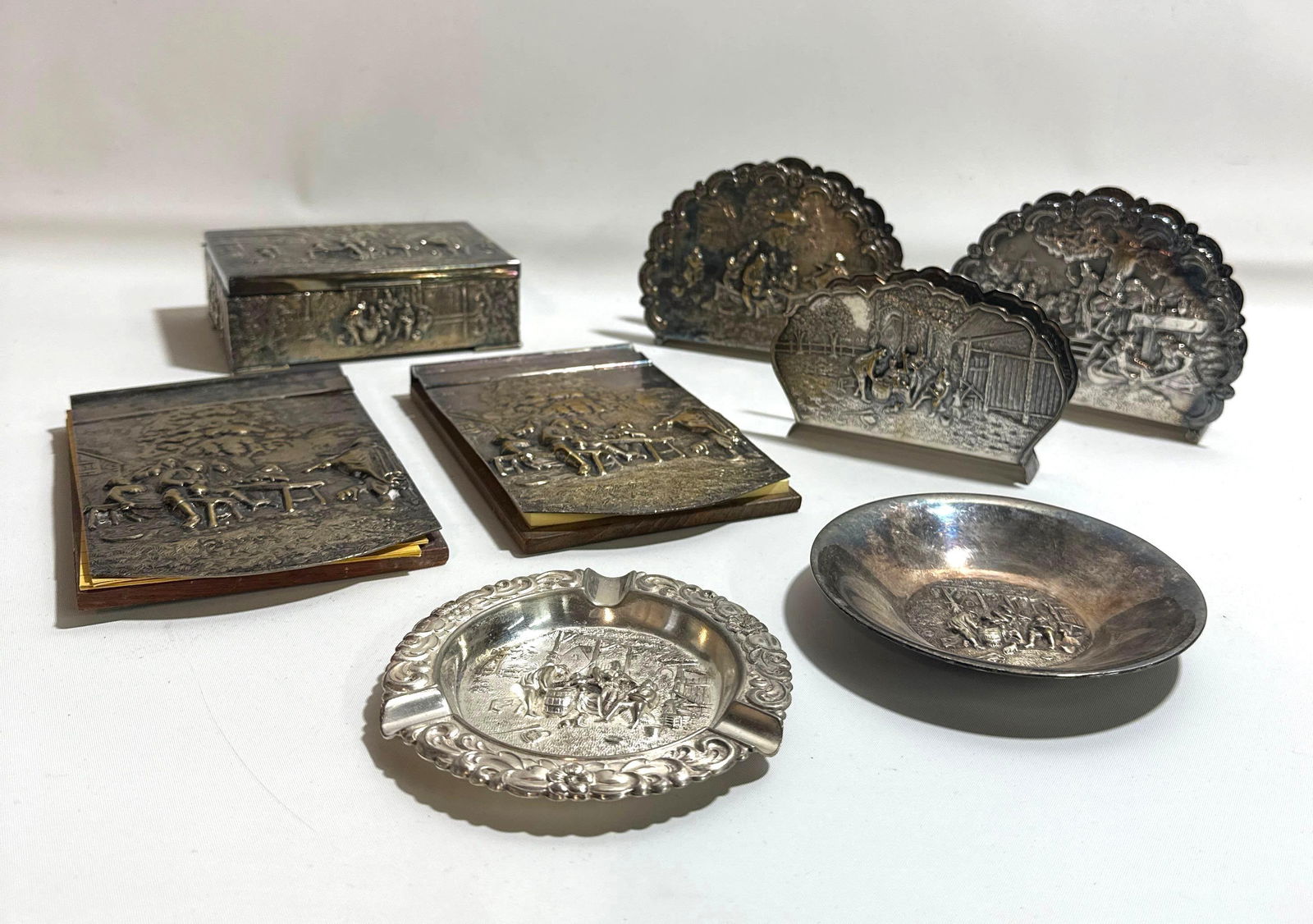 COLLECTION OF EIGHT VINTAGE DANISH MARKED REPOUSSE SILVER PLATE DESK ACCESSORIES (1 of 12)