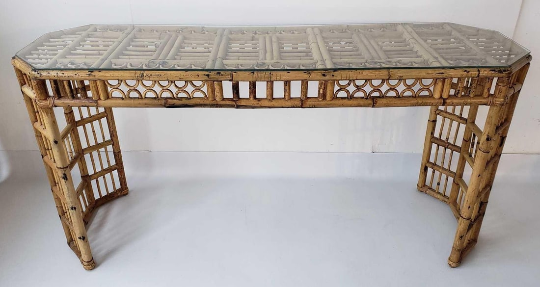 BRIGHTON PAVILION STYLE BAMBOO/RATTAN MID CENTURY CONSOLE (1 of 12)
