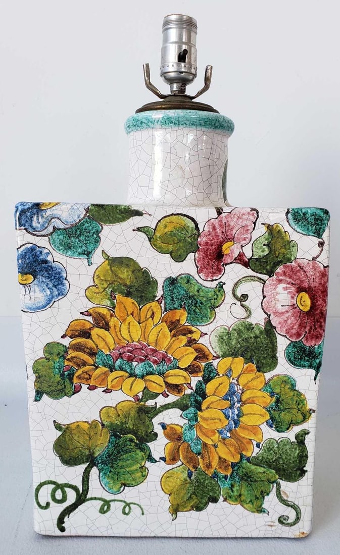 ITALIAN GLAZED TERRACOTTA SUNFLOWER VASE CONVERTED TO LAMP (1 of 8)