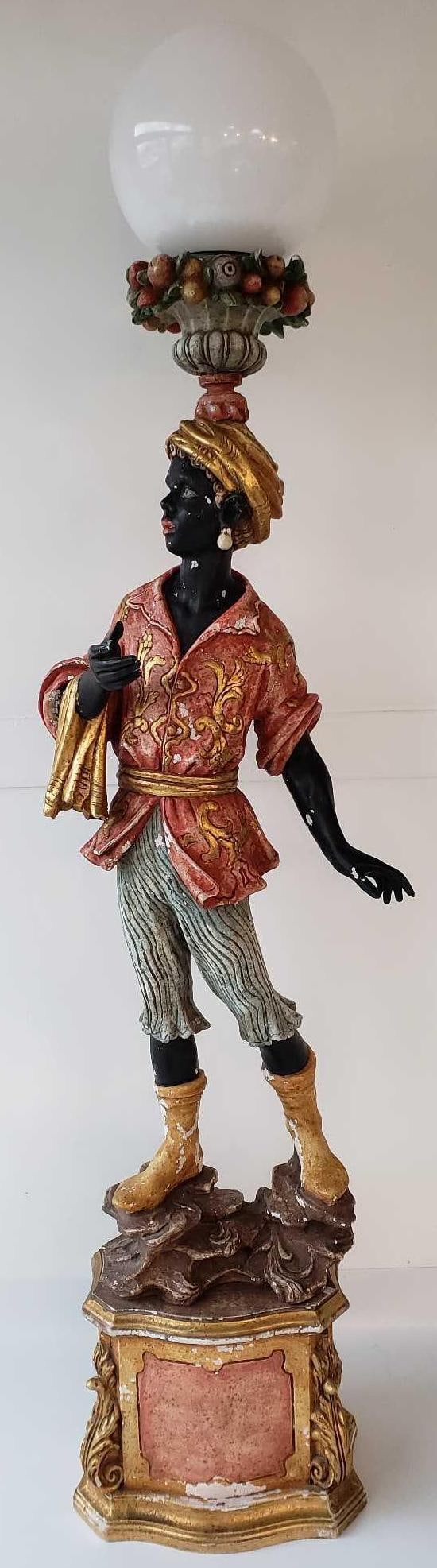 VENETIAN TORCHIERE VINTAGE STANDING FIGURAL PAINT DECORATED WOOD FLOOR LAMP (1 of 18)